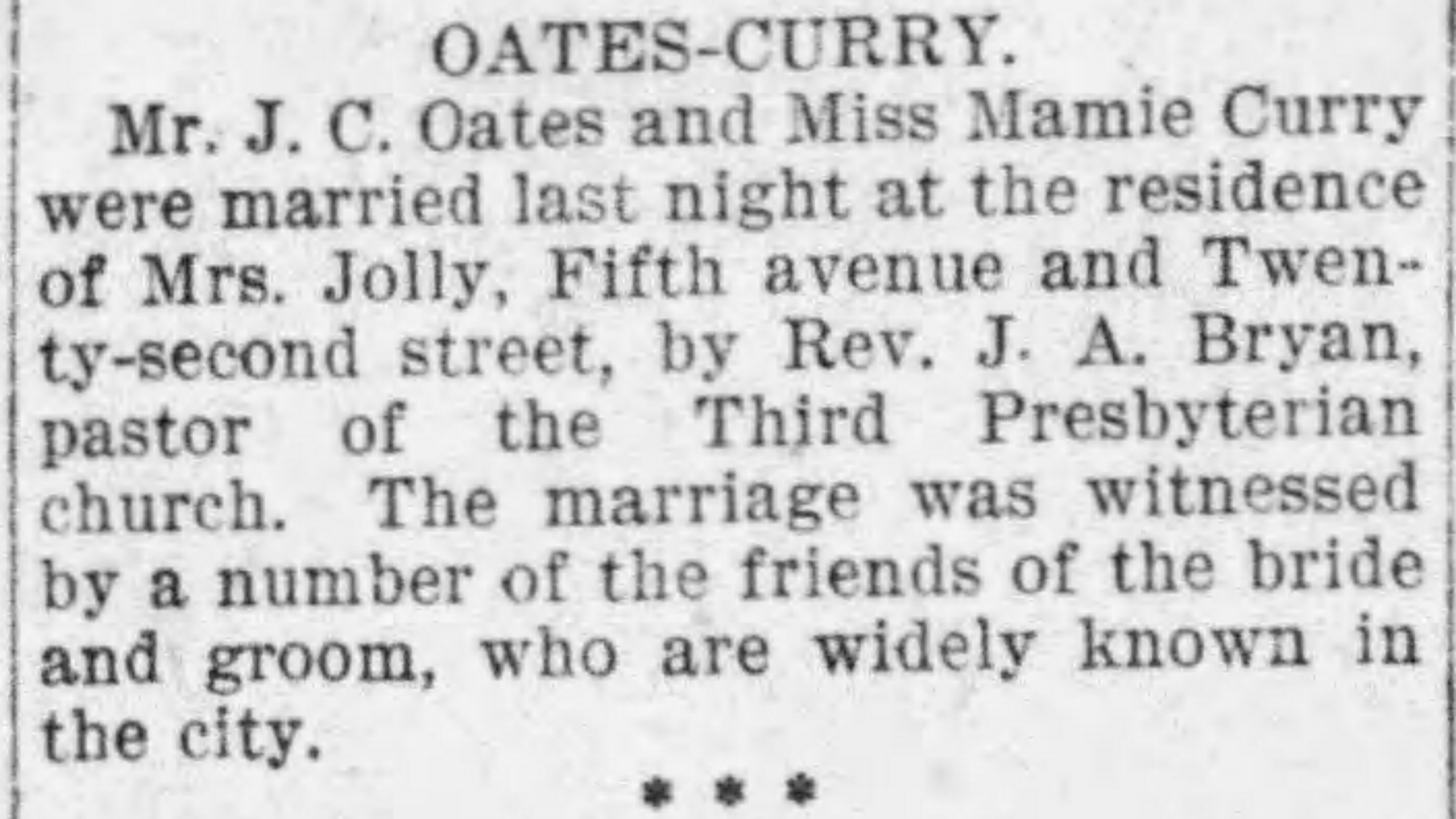 J.C. Oates-Mamie Curry